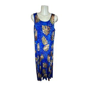 JoStar tiki dress Palm Frond Womens blue sleeveless scoop maxi READ USA
